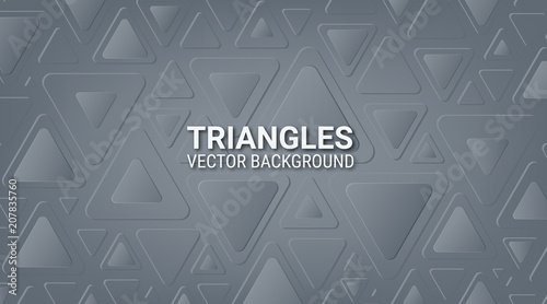 Abstract gray metallic background. Interlacing of geometric figures. Triangles with rounded corners. Soft color tone. Shadow and glow. Template for websites, brochures, posters.