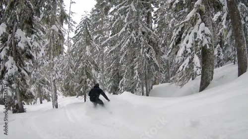 Snowboard Buddies Follow Backcountry Powder Trail photo