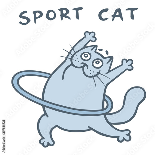 Cute cat gymnastics with hoop. Vector illustration