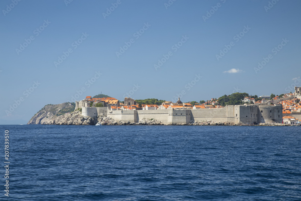 Adriatic Sea and the walls of Dubrovnik's old city.