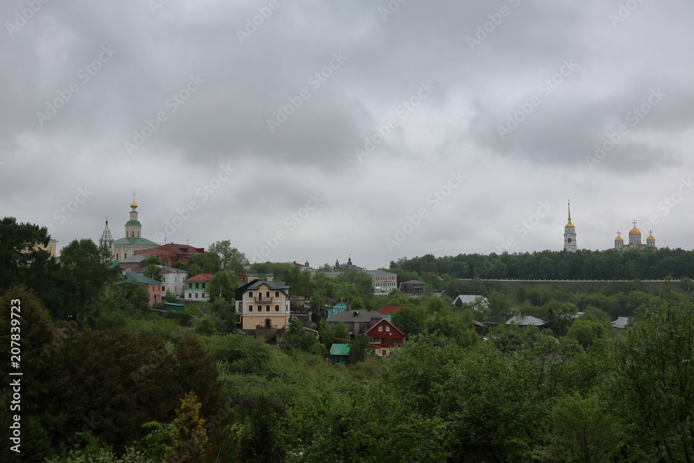 VLADIMIR, RUSSIA - MAY 18, 2018: View of an ancient Russian city founded in 1108. The capital of the Vladimir region. One of the tourist centers of the Golden Ring of Russia
