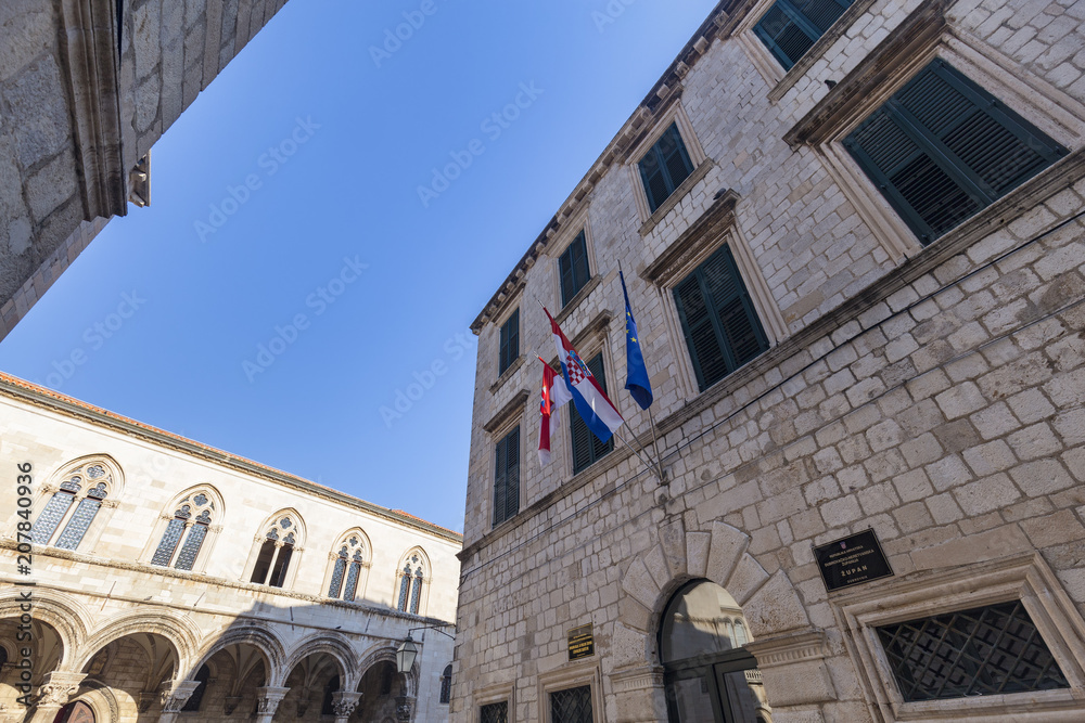 Arches and old stone architecture in the old city of Dubrovnik, Croatia.