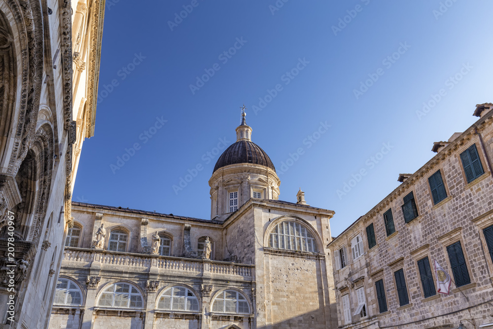 Beautiful afternoon Croatian light hits the Dubrovnik Cathedral.