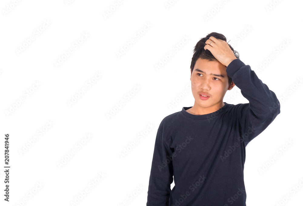 A handsome Thai man is scratching his head.