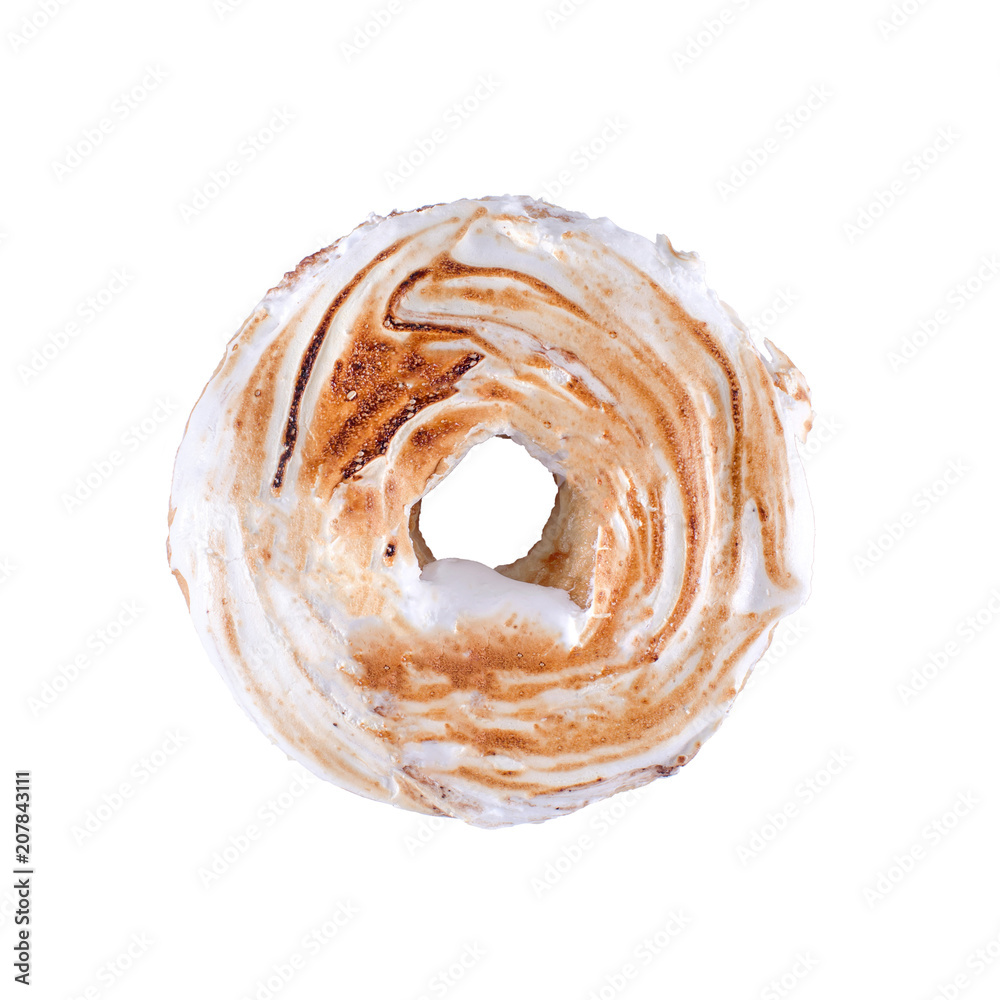Obraz premium Donut sweet sugar crust marshmallow cream brulee on white background isolated