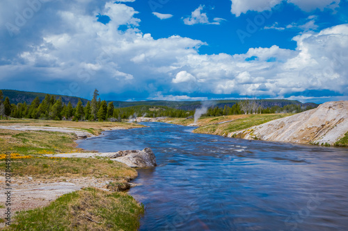 Gorgeous outdoor view of firehole river in the Yellowstone national park