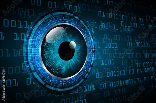 binary circuit board future technology, blue cyber security concept background, abstract hi speed digital internet.motion move blur. eye pixel vector