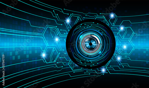 binary circuit board future technology, blue cyber security concept background, abstract hi speed digital internet.motion move blur. eye pixel vector