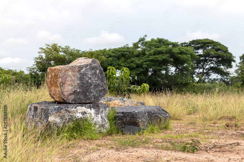 Large granite on the ground in the countryside.