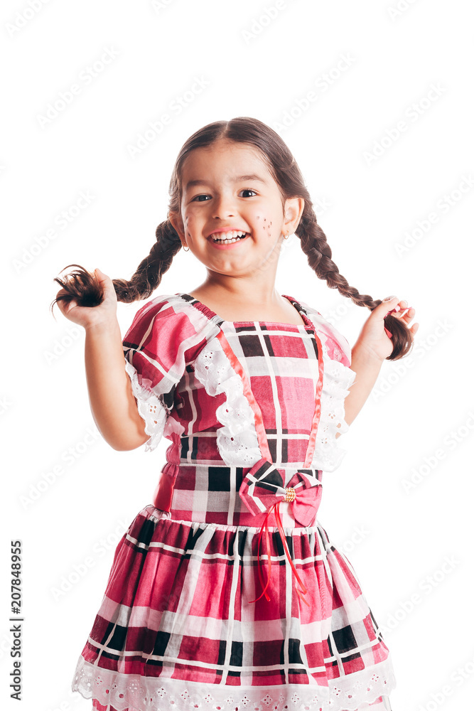 Little girl wearing traditional clothes for the June Festival isolated on white background Little girl wearing traditional clothes for the June Festival isolated on white background