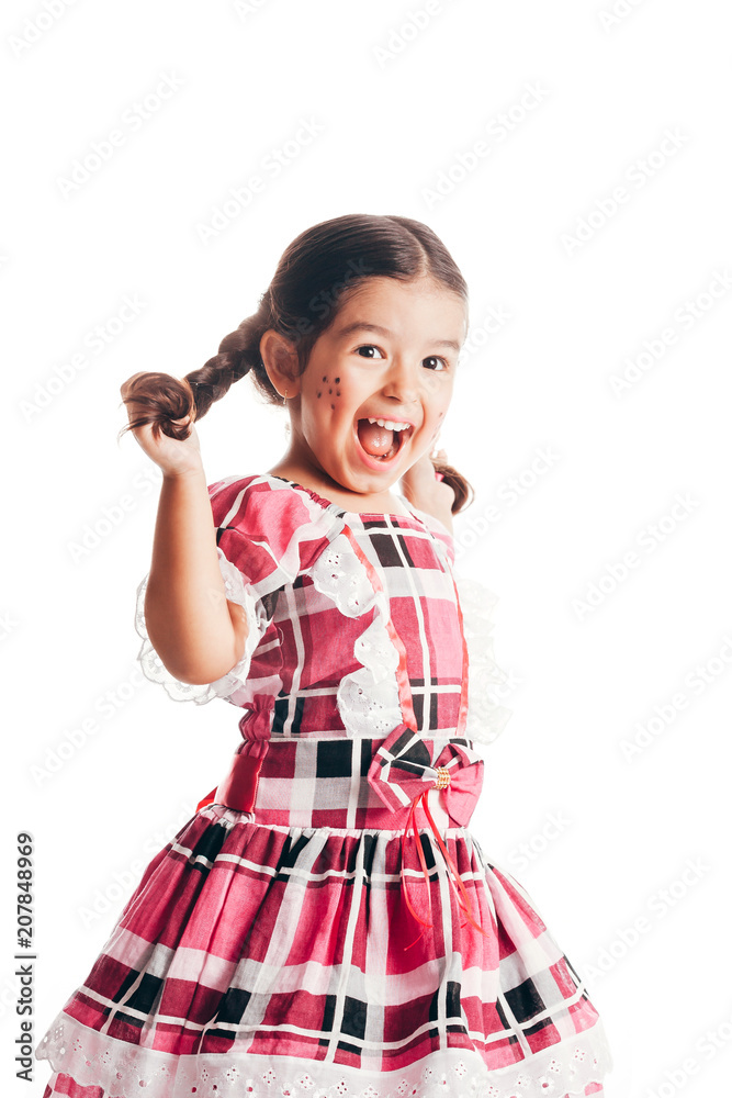 Little girl wearing traditional clothes for the June Festival isolated on white background Little girl wearing traditional clothes for the June Festival isolated on white background