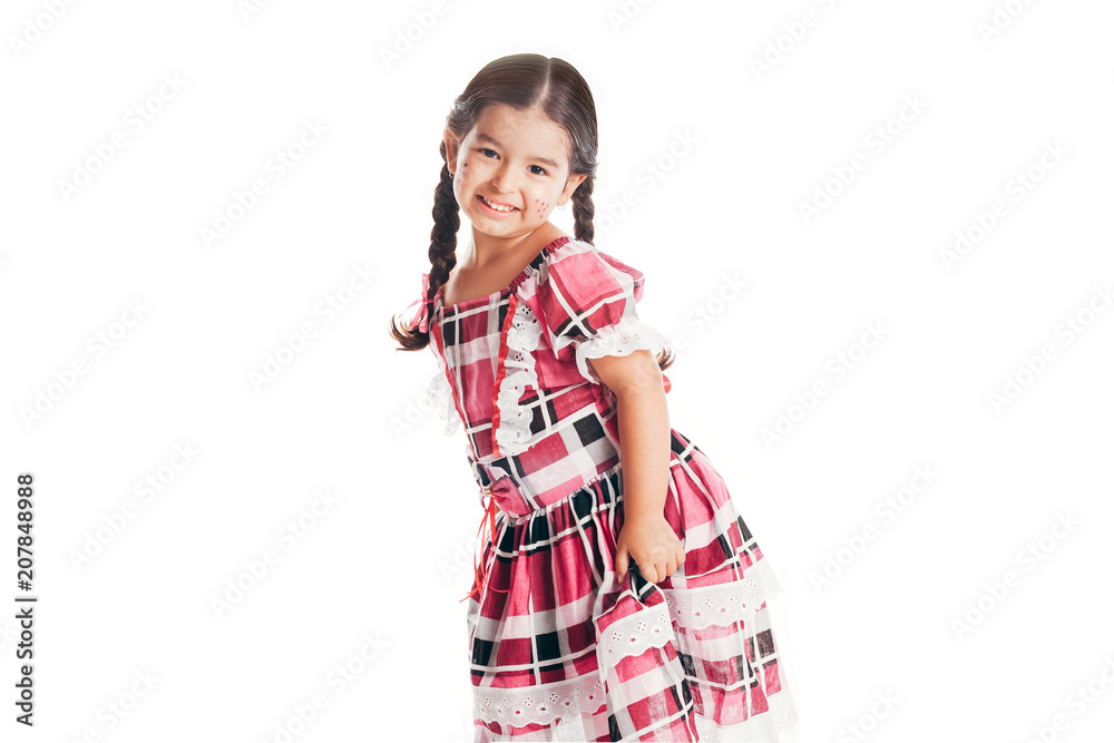 Little girl wearing traditional clothes for the June Festival isolated on white background Little girl wearing traditional clothes for the June Festival isolated on white background