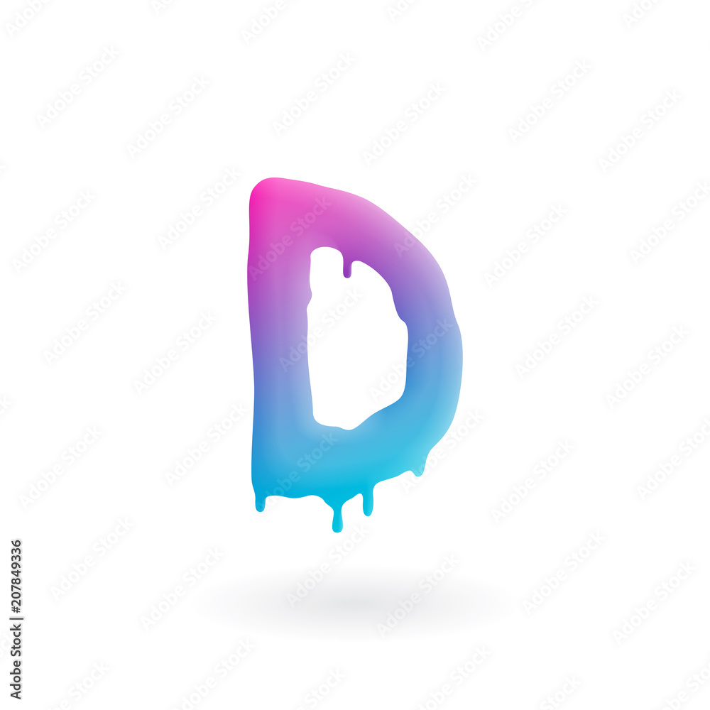 Fototapeta premium Letter D logo. Colored paint character with drips. Dripping liquid symbol. Isolated art concept vector.