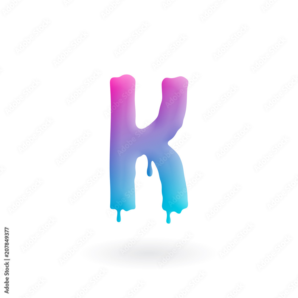 Letter K logo. Colored paint character with drips. Dripping liquid symbol. Isolated art concept vector. Letter K logo. Colored paint character with drips. Dripping liquid symbol. Isolated art concept vector.