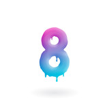 Number 8 logo. Colored paint eight icon with drips. Dripping liquid symbol. Isolated art concept vector.