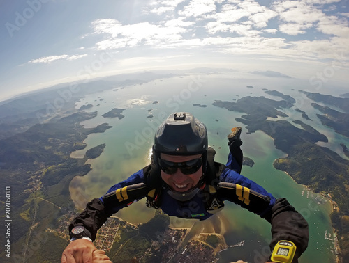 Middle aged man relax skydive 