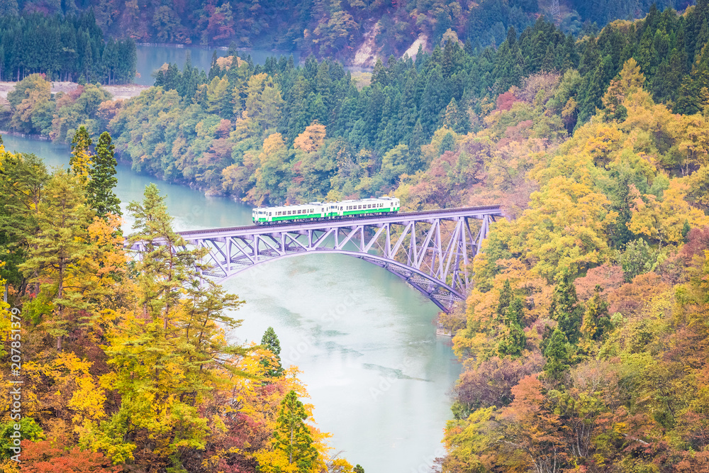 Tadami line at Mishima town , Fukushima in autumn Tadami line at Mishima town , Fukushima in autumn