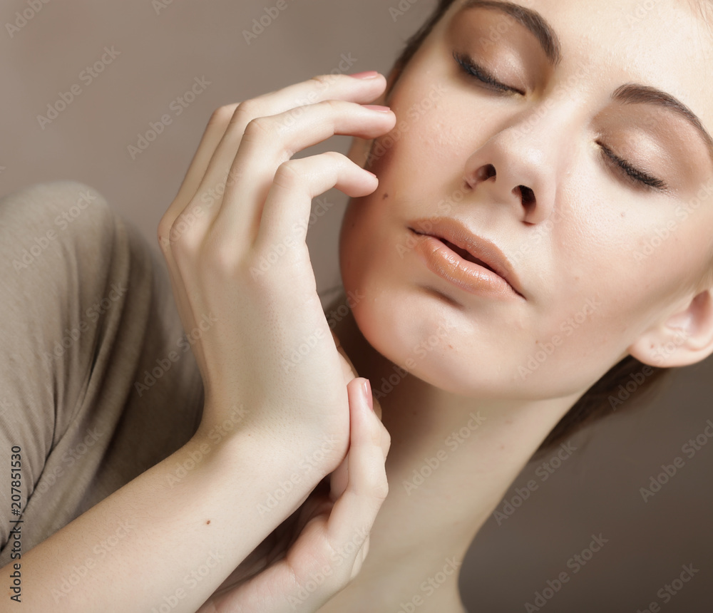 beautiful woman isolated on beige beautiful woman isolated on beige