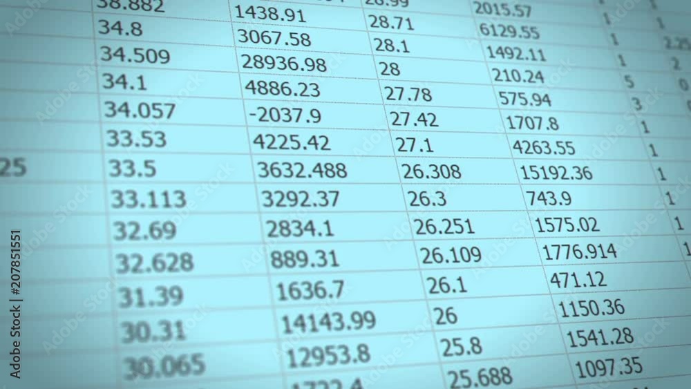 Changing data on spreadsheet. Figure of sales results changing and revising on spreadsheet, accounting report with array of information and data. Big data on spreadsheet. 