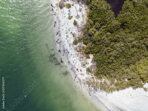 beach aerial drone above view white sand boats sea water island
