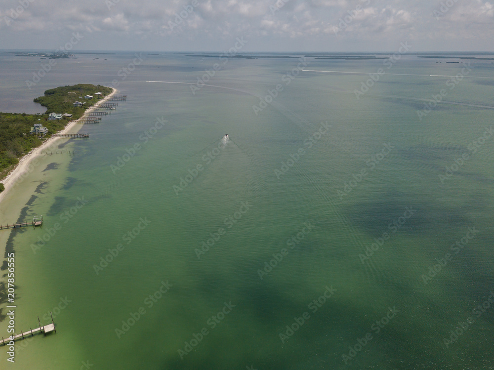 beach aerial drone above view white sand boats sea water island
