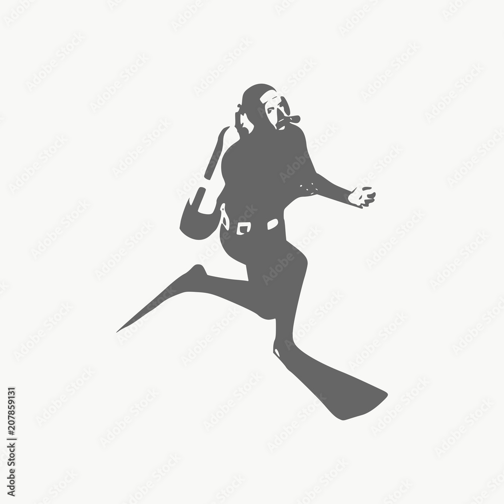 Silhouette of diver. Icon diver. The concept of sport diving. Silhouette of diver. Icon diver. The concept of sport diving.