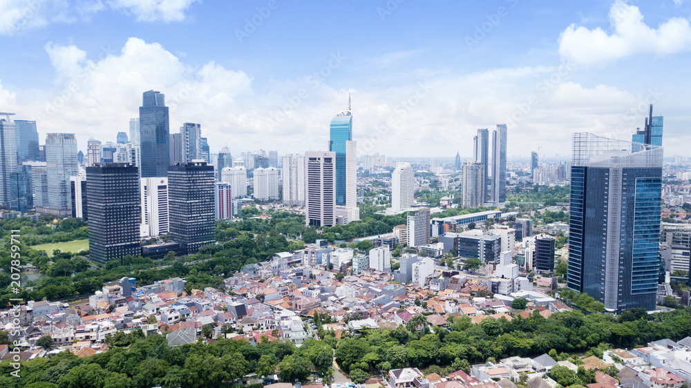 Naklejka premium Beautiful Jakarta cityscape at sunny day