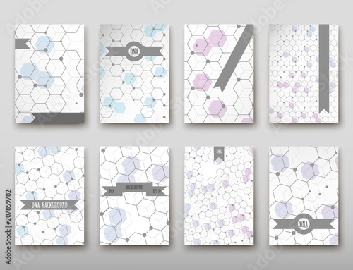 DNA abstract geometric background, layout in A4 set technology brochure flyer design template vector shadow