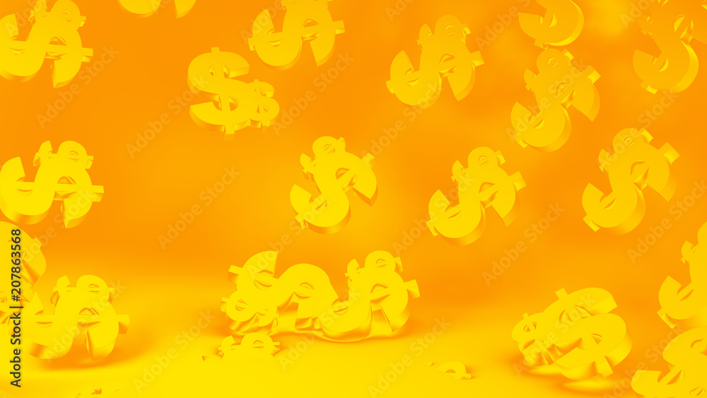Golden dollar sign flying on the bright background. Golden dollar sign flying on the bright background.