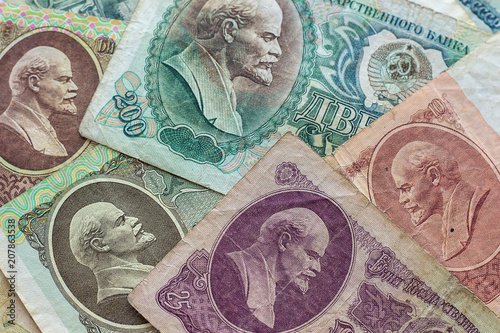 Vintage old Soviet money. Background