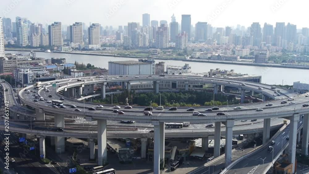time lapse,Aerial freeway busy city rush hour heavy traffic jam highway Shanghai china,nanpu overpass interchange. time lapse,Aerial freeway busy city rush hour heavy traffic jam highway Shanghai china,nanpu overpass interchange.