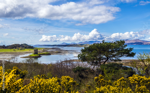 View of Port Appin and Castle Stalker in the Highlands of Scotland