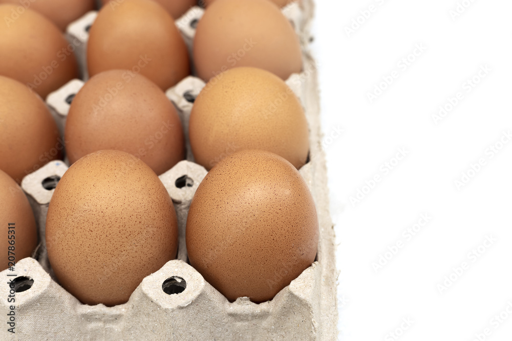 fresh eggs in tray on white background fresh eggs in tray on white background