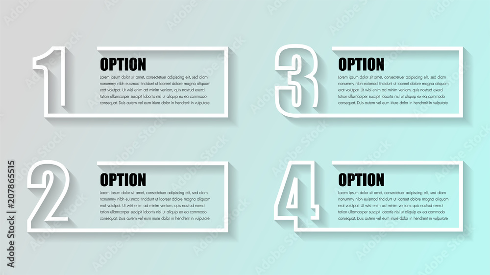 Business infographics. Timeline with 4 boxs, steps, number options. Vector infographic element Illustrator. Business infographics. Timeline with 4 boxs, steps, number options. Vector infographic element Illustrator.