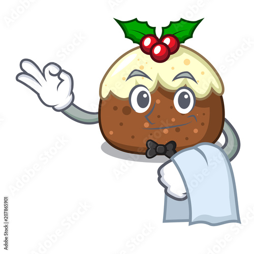Waiter fruit cake mascot cartoon