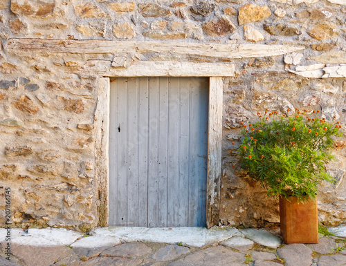 door and flower pot on a Greek island