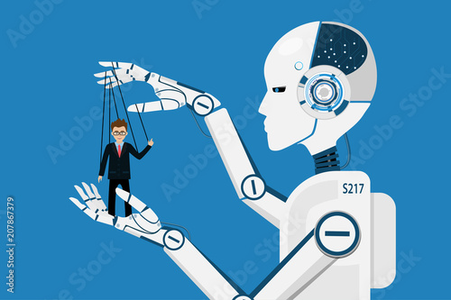 AI robot controlling puppet business human.