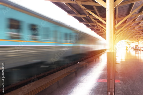 Railroad train in trip to creative for design and decoration isolate on background.Copy space. Travel concept.Motion train photo