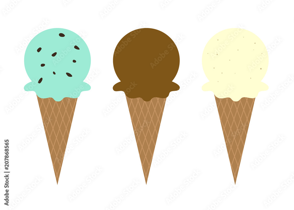 Vector illustration of three ice cream cones Vector illustration of three ice cream cones