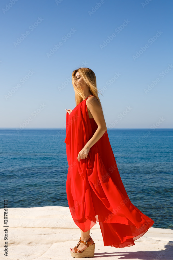Blond woman in red Blond woman in red