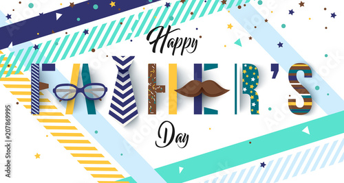 Colorful Father's day greetings card with typography text. Lettering design. Vector illustration.
