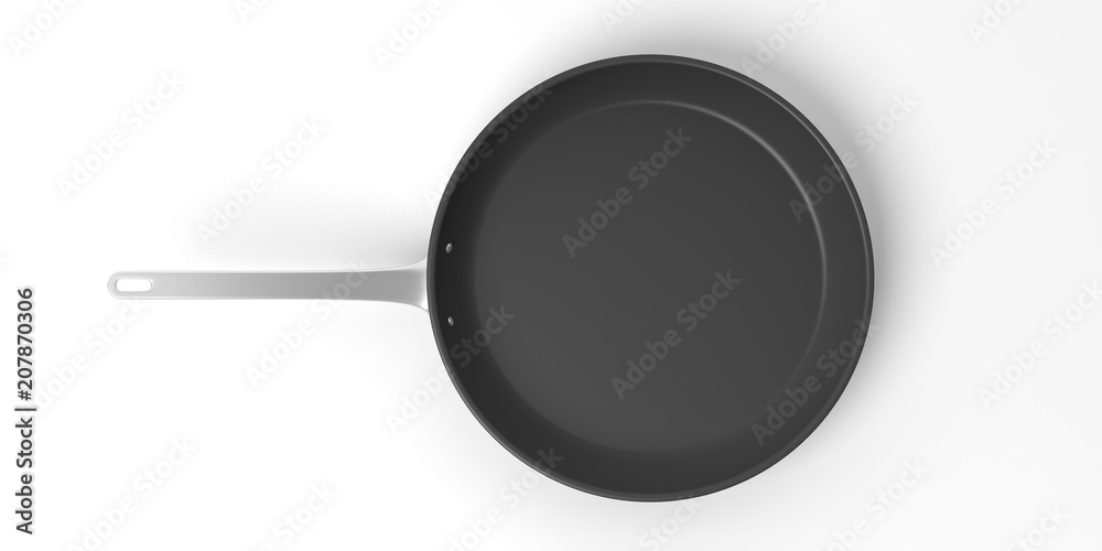 Black stainless steel frying pan isolated on white background. 3d illustration Black stainless steel frying pan isolated on white background. 3d illustration