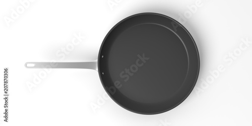 Black stainless steel frying pan isolated on white background. 3d illustration