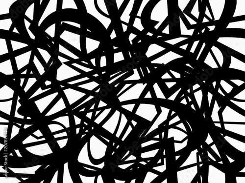 Abstract geometric pattern with Random chaotic lines. Monochrome ornament. isolated on white background