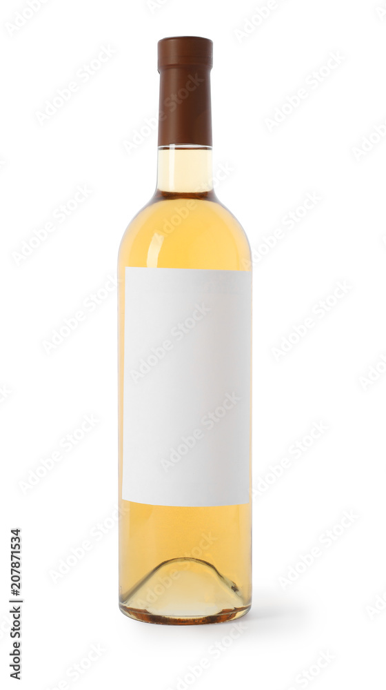Bottle of delicious wine with blank label on white background Bottle of delicious wine with blank label on white background