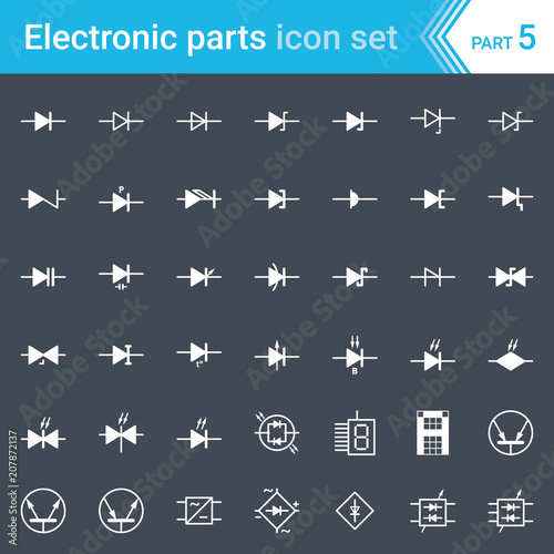 Electric and electronic icons, electric diagram symbols. Diodes and bridge rectifier.