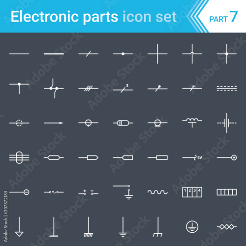 Electric and electronic icons, electric diagram symbols. Lines, wires, cables and electrical conductors.