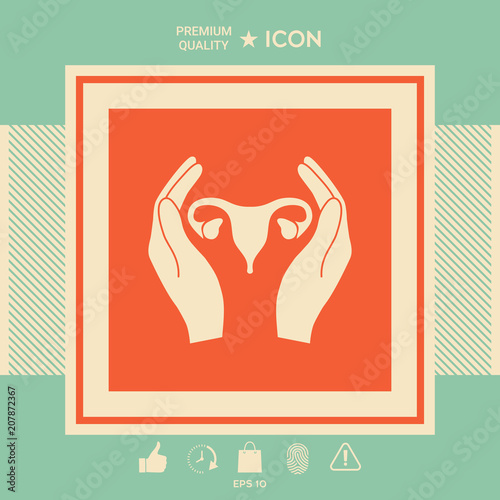 Hands holding Female uterus - protection icon