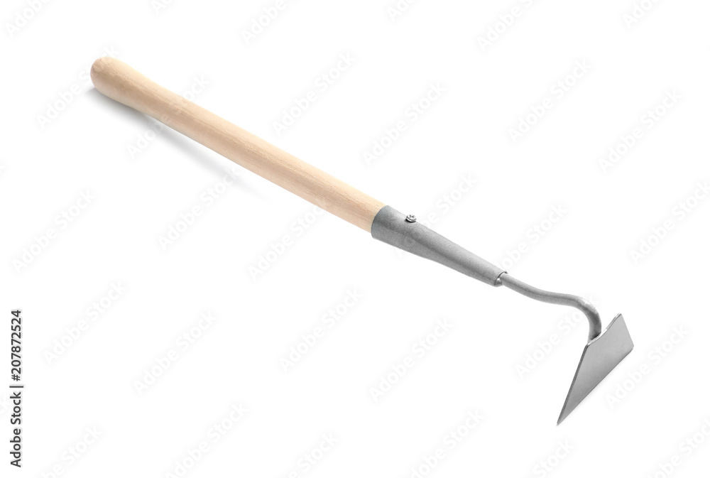 New hoe on white background. Professional gardening tool New hoe on white background. Professional gardening tool