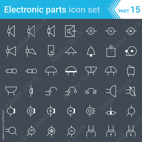 Electric and electronic icons, electric diagram symbols. Audio and video devices.